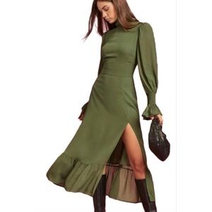 Reformation Galena dress in green. Size 0. NEW WITH TAGS!